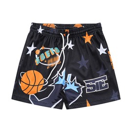 DIOTSR Mens Graphic Basketball Shorts Elastic Waistband Athletic Running Active Shorts Casual Streetwear (01 Star-Black,Medium)
