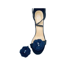 Navy Blue Detachable Chiffon and Rhinestone Flower Shoe Clips Set of 2