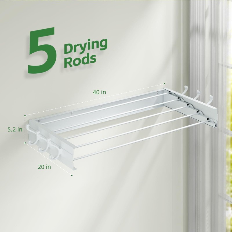 BAKON Clothes Drying Rack Wall Mounted 40", Laundry Clothes Drying