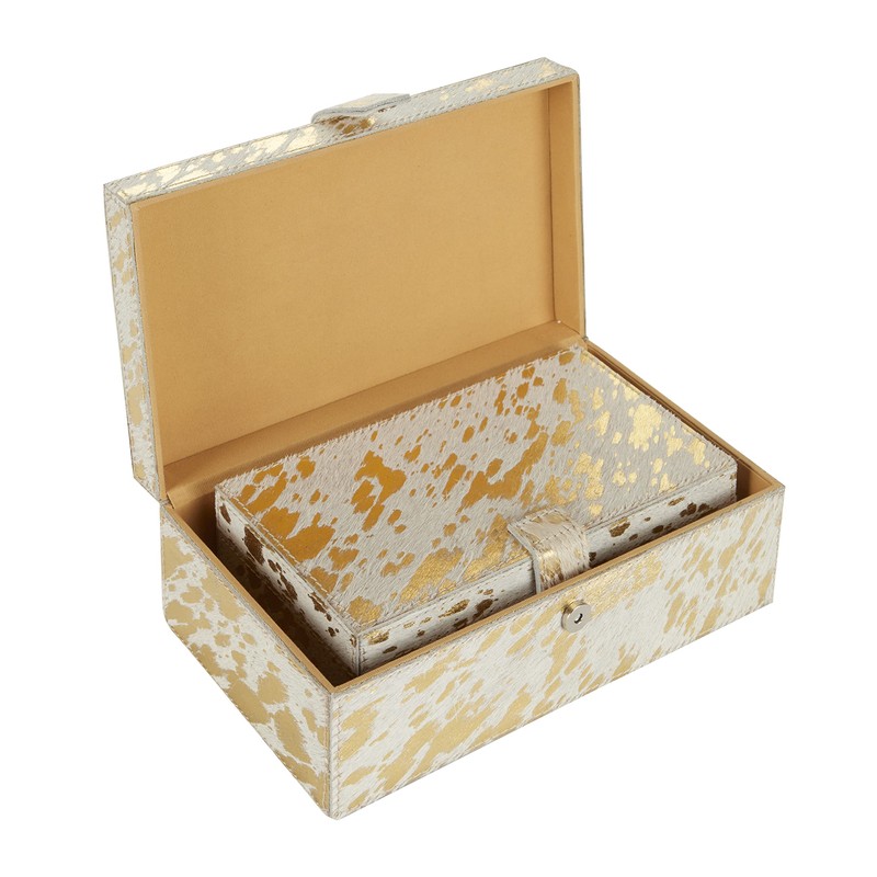 Deco 79 Leather Handmade Box with Gold Foil Paint, Set