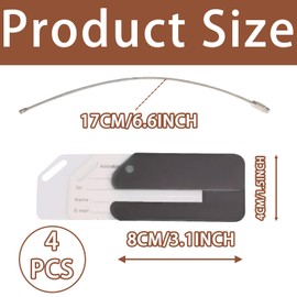 4PCS Aluminum Alloy Luggage Tags with Splash Proof Card, Durable Stainless Steel Wire Bag Tags for Suitcases (8x4cm, Black) - Metal Luggage Labels for Travel Accessories.