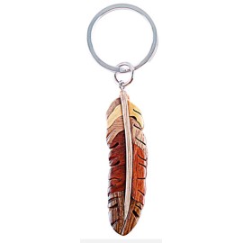 Handmade Feather - Wood Intarsia Keychain - High Honor Symbol theme; Durable and New!