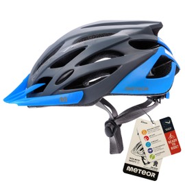 Meteor - Marven Cycle Helmet – Lightweight Adjustable Helmet for Men, Women, Kids – MTB, Bike, Scooter, Skateboard & Hoverboard – Breathable with Detachable Visor - Size L - Grey/Blue