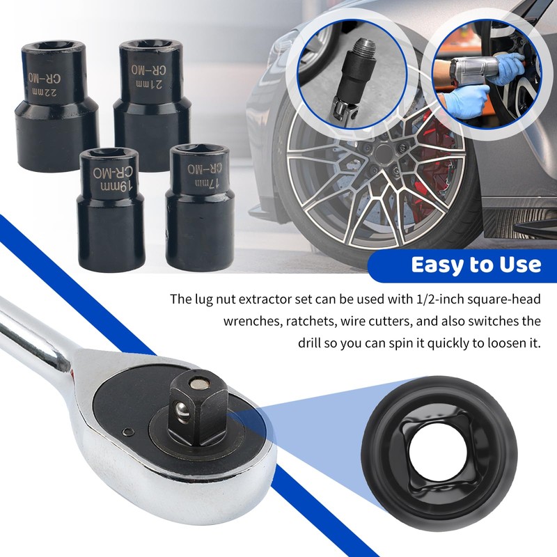 YGDMD 5PCS Locking Lug Nut Removal Tool,17-22mm Wheel Lock Removal