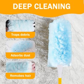 50PCS 360 Duster Refill for Swiffer Duster, Heavy Duty Refills Disposable Microfiber Duster Feather Duster Kit with1 Short Handle and 1 Extenda Handle