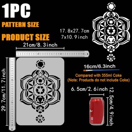 FINGERINSPIRE Flower of Life Stencil 29.7 x 21 cm 7 Chakras Stencil with a Brush Meditation Sacred Geometry Painting Stencil Mandala Drawing Templates for Wall Tiles Floor Paper Furniture