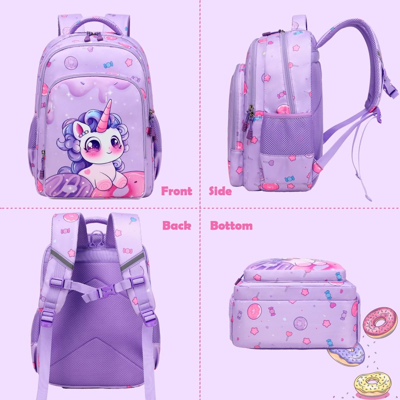 Purple Unicorn Backpack for Girls, 3 in 1 Kids Backpack