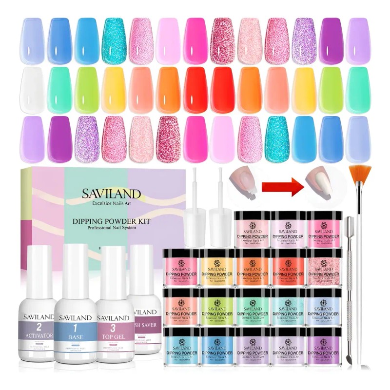 Saviland Kit Polvo Acrílico Dipping Para Uñas- 20 Colores