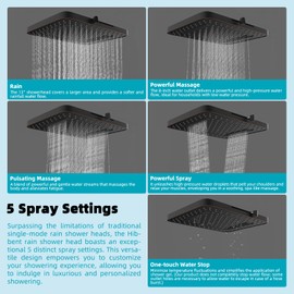 Hibbent 5 Spray Modes Shower Head, 13'' High Pressure Rain Shower Head, Large Rainfall Showerhead, High Flow Waterfall Bathroom Fixed Showerheads with Adjustable Swivel Ball Joint, Oil Rubbed Bronze