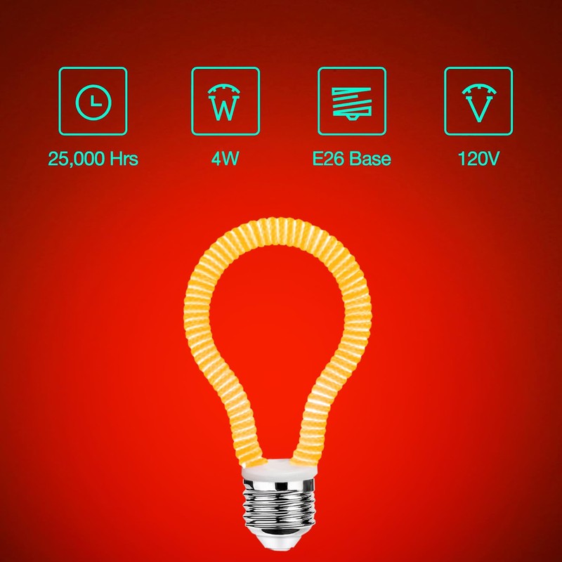 YiDiYi Red LED Spiral Filament Light Bulb, 4W (40W Equiv),