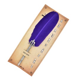 Gullor Calligraphy Feather Quill Pen and 5 Calligraphy Nibs for Beginners Kids Calligraphy Writing Quill Dip Pen Set, Purple