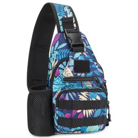 HUNTVP Tactical Chest Bag Military Shoulder Bag Tactical Chest Sling Pack MOLLE Army Crossbody Bag Military Shoulder Bag Mini Single Strap Backpack for Travel Hiking Camping, Blue leaf