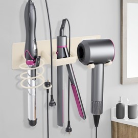 Lumclaw Hair Dryer Holder Wall Mount, Aluminum Hair Tool Organizer with Self Adhesive and Drilling Install Options, Flat Iron/Curling Iron/Straightener Holder for Bathroom