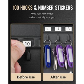 Uniclife 100 Position Key Cabinet with Key Lock Wall Mounted Black Security Storage Box Steel Key Organizer with Colorful Key Tag Labels Stickers and Hooks