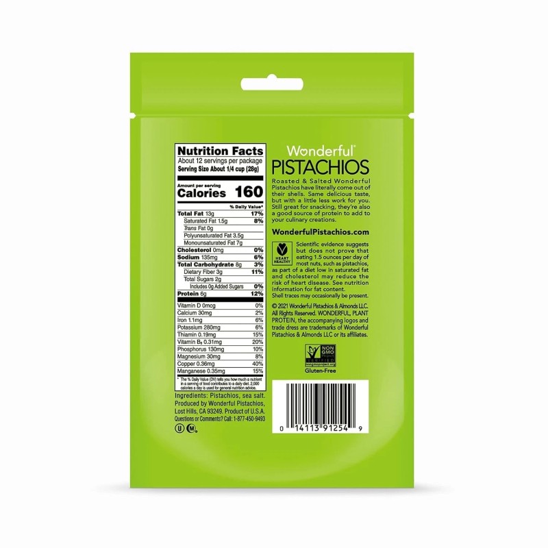 Wonderful Pistachios No Shells, Roasted & Salted Nuts, 12 Ounce