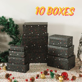 Soul & Lane Christmas Boxes with Lids - Set of 10, Charming Festive Gift Boxes, Decorative Cardboard Holiday Storage with Enchanting Leafy Botanical Pattern