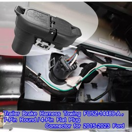Trailer Brake Harness Towing FU5Z-14489-A，7-Pin Round / 4-Pin Flat Plug Connector for 2015-2023 Ford, Rear Bumper Trailer Tow Hitch Wire Harness Socket Plug