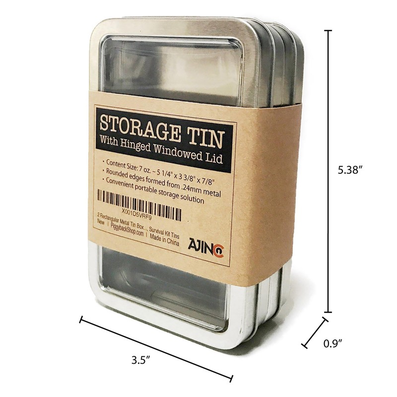 Rectangular Metal Storage Tin Box with Windowed Hinged Lid -