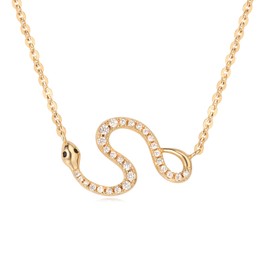 Fettero Gold Necklace for Women Pendant Necklace 14K Gold Plated Snake Pendant Dainty Animal Necklace Charm Delicate Snake Necklace for Everyday Jewelry -CZ Bend Snake