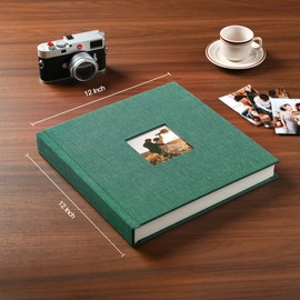 Pssoss 10 x 10 Inch DIY Scrapbook Album 40 Pages Linen Hardcover Kraft White Paper Scrap Book Photo Albums Memory Book for Baby Wedding Family Anniversary Photo Album (Dark Green, 40 pages)