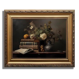 AGOLINE Vintage Gold Framed Wall Art-Books Flowers Classical Wall Pictures for Living Room Bedroom kitchen Canvas Wall Art Prints,9"x12"