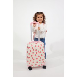 Itzy Ritzy Toddler Suitcase with Adjustable Handle, 360-Degree Spinner Wheels, 2 Interior Compartments and Hard Shell Design; Perfect Kids Luggage with Wheels for Ages 3 and Up (Strawberry)