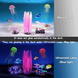 Lpraer 5 Pack Glow Aquarium Decorations Kelp Coral Mushroom Sun Flower Jellyfish Simulation Glow Plant Glowing Effect Silicone for Fish Tank Decorations