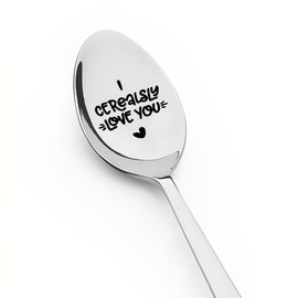 Funny I Cerealsly Love You Spoon Gift for Boyfriend Girlfriend Christmas Gifts for Husband Wife Birthday Anniversary Valentines Gifts for Her Him Engraved Cereal Spoon for Best Friend Mom Dad Families