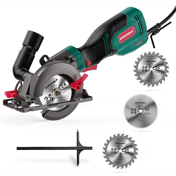HYCHIKA 6.2A Mini Circular Saw with 3 Blades (4-1/2”), Compact