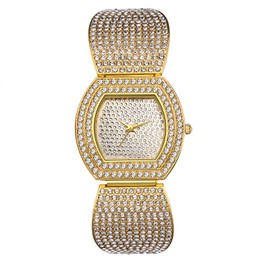 JewelryWe Men Women Iced Out Watch Fashion Luxury Full Diamond Watches Gold/Silver Quartz Analog Wristwatch Ladies Dress Watch