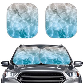 HUISEFOR Blue Ocean Car Windshield Sunshades for Front Window Water Wave Window Sun Shades Foldable 2-Piece Car Sun Shades Blocks UV Rays Sun Visor Protector,Keep Your Vehicle Cool