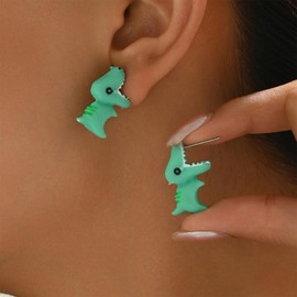 Enautoabs Cute Cartoon Animal Earrings Funny Animal Bite Earrings 3D Tone Stud Earrings Dinosaur Shark Dog Hippo Whale Crocodile Earrings Jewellery for Women (Yellow Dog), Zinc, No Gemstone