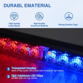 Nilight 24LED Traffic Advisor Strobe Lights 2 In 1 Red Blue Emergency Warning Hazard Safety Dash Front/Rear Windshield Flashing Light for Cars Trucks Police Firefighter Plow Construction Vehicles