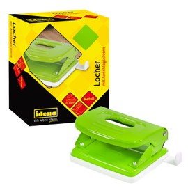 Idena 11533 Metal Hole Punch, Stop Rail with Format Display, Green, for 20 Sheets, Pack of 1