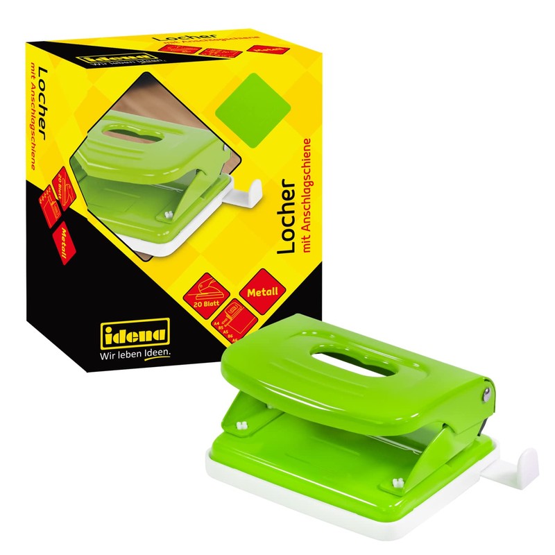 Idena 11533 Metal Hole Punch, Stop Rail with Format Display,