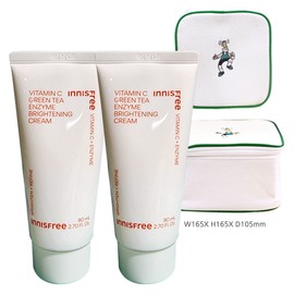 Innisfree Large Capacity Vitamin C Blemish Toning Cream Capsule Moisturizing Cream 80m 2pcs + Play Green Cosmetic Pouch (Green) / 이니스프리 대용량 비타민C 잡티토닝크림  캡슐 수분크림 80m 2개+플레이그린 화장품 파우치 (그린)
