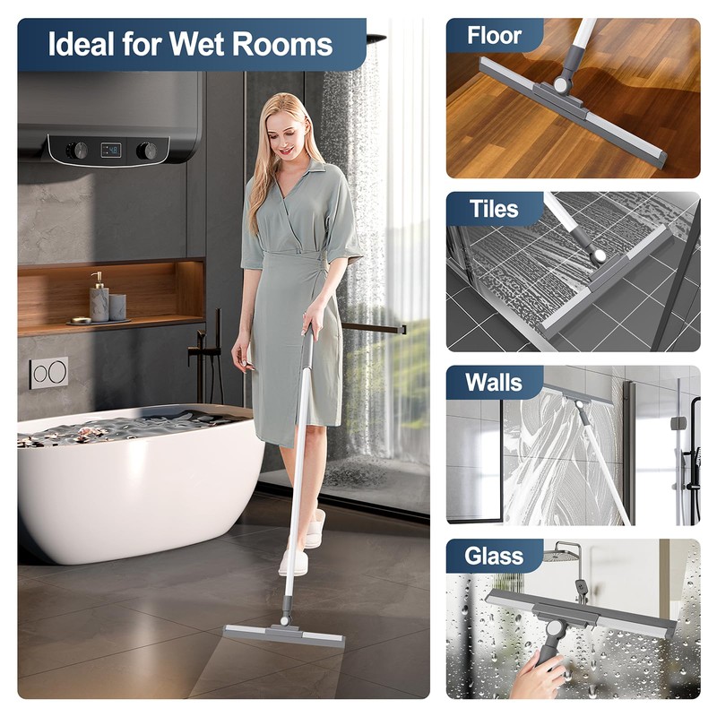 AZLIFEEU Adjustable Floor Squeegee with Replaceable Blade - Long Handle