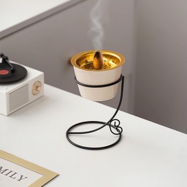 Incense Cone Holder, Ceramic & Iron Ash Catcher Burner for Modern Home Decor, Yoga Meditation Zen Spiritual Gifts​. (Beige)