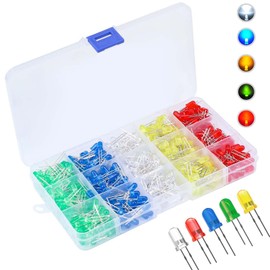Light Emitting Diodes, Transparent LED Diodes, 200 Pieces, High Brightness, Electronic Component Light, Cannonball Type, Round Head, LED Set, 0.1 inches (3 mm), White, Green, Red, Blue, Yellow, 5