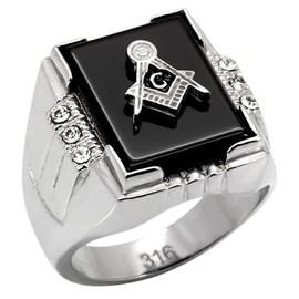 YourJewelleryBox Mens masonic ring silver military black onyx cz ring stainless steel no plating stamped signet pinky (z4)