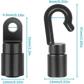 40 Pcs Bungee Shock Cord Hook for 1/4 inch Cord Rope Terminal Ends Tabbed S Open Cord Hooks End with Straight Hooks for Kayaks