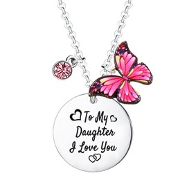 Ghloyza Daughter Necklace I Love You Gifts for Daughter To My Daughter Necklace Daughter Birthday Gifts Butterflies Charm Necklace Jewellry Gifts from Mum Graduation Christmas Gifts for Daughter