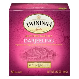 Twinings Darjeeling Black Tea, 50 Count Pack of 6, Individually Wrapped Bags, Delicate Light Taste, Caffeinated