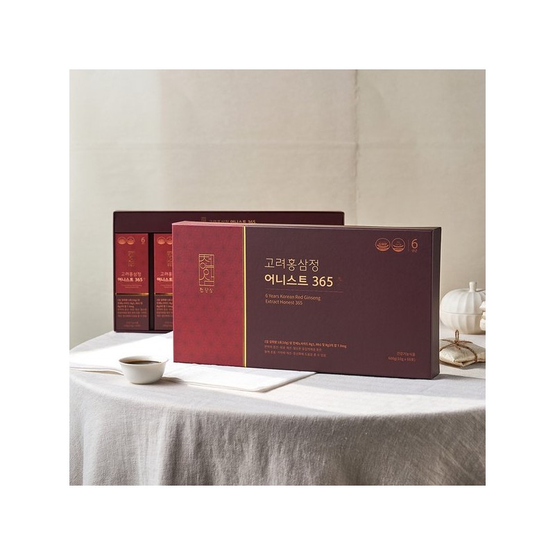 Cheonyangsam 6년근 고려홍삼정 어니스트 365 홍삼스틱 10g x 60포 선물세트+쇼핑백