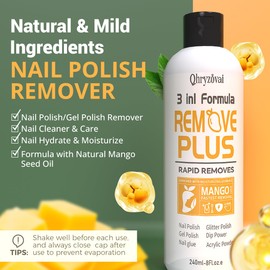 Qhryzoval Acetone Nail Polish Remover: Professional Soak off Gel Polish Nail Glue Remover Natural Formula with Mango Oil 8 Fl Oz for Acrylic Dip Powder Remover at Home Salon
