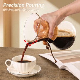 Yopinmall Pour Over Coffee Maker 20 OZ, 6 Cup Borosilicate Glass Drip Coffee Maker with Reusable Stainless Steel Filter and Cork Grip for Home Café 600 ML