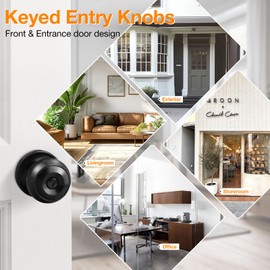 Gobrico Entry Door Locks Keyed-Alike Flat Ball Door Locksets with Same Keys in Black-Pack of 3