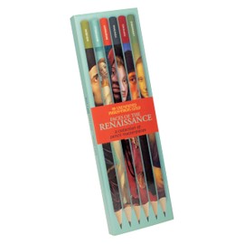 The Unemployed Philosophers Guild Faces of the Renaissance Pencil Set - Box Wooden Paint-Dipped Unsharpened #2 Lead Pencils, Set of 6 Unique Designs