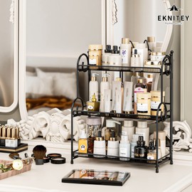 EKNITEY Bathroom Counter Organizer - 3 Tier Spice Rack Organizer Skincare Countertop Organizers for Bathroom Kitchen Bedroom Black (No Assembly)