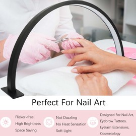Brokimis Half Moon Light for Nail Desk, Professional Half Moon Lamp LED Nail Desk Lamp Dimming Brightness Ring Light for Nail Art Tech Manicure Lash Tattoo Eyelash Extensions